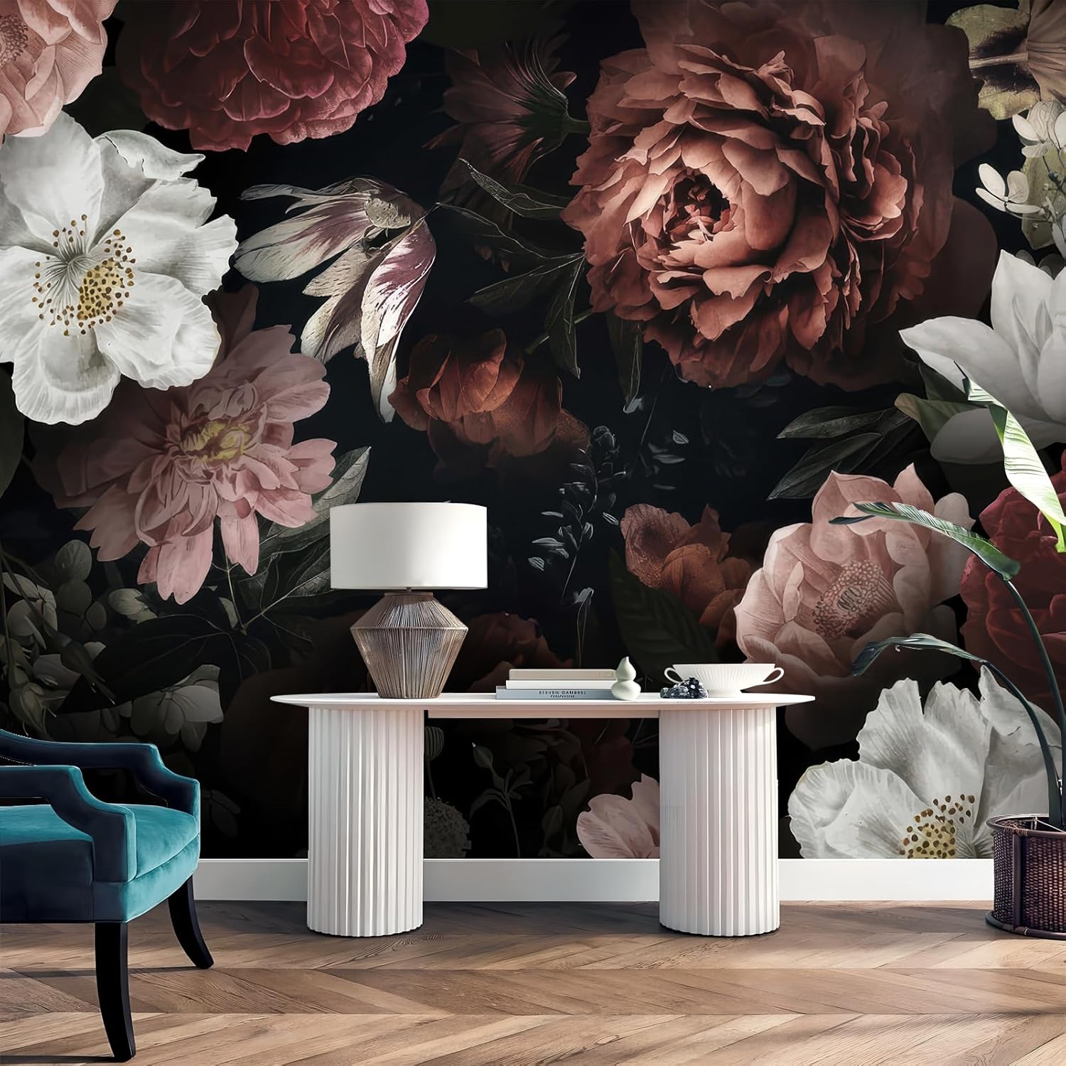 UBEOS-Dark Floral Wallpaper Vintage Peony Wall Murals for Bedroom 159"x108" (Not Peel and Stick) 01-UBBH 159" x 108"